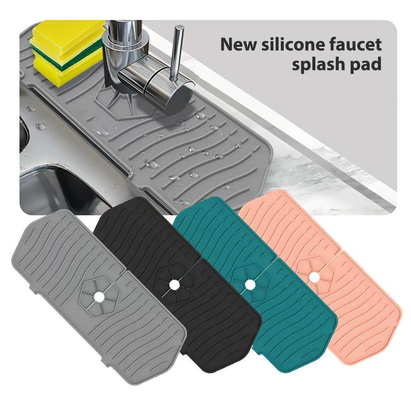 Kitchen Faucet Mat Silicone Sink Splash Guard Counter Draining Pad (Pink)