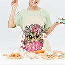 Coffee Owl Printed Kitchen Cotton Linen Apron Cooking Baking Bibs Tools