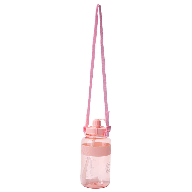 Portable Women Summer Gym Water Bottle Straw Large Capacity (Pink 1500ml) Newly