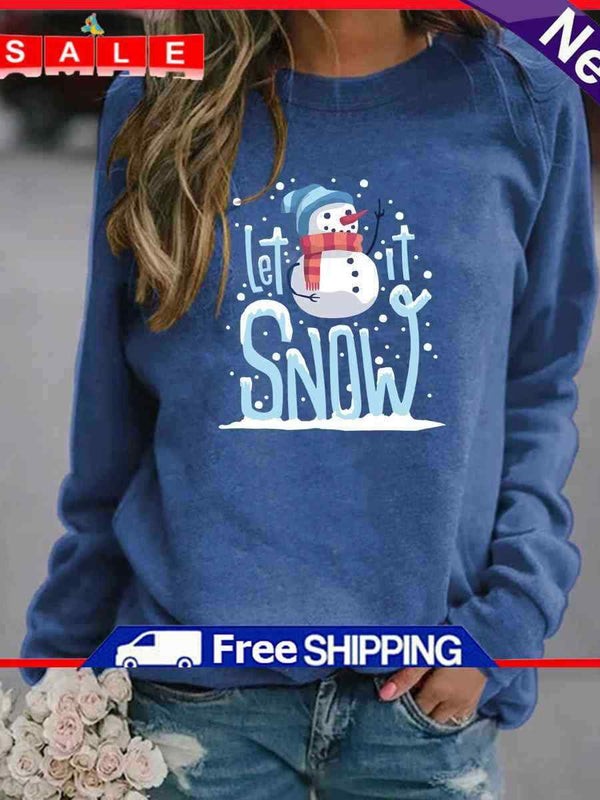 Christmas Snowman Let it Snow Sweatshirt-613284 Blue / L