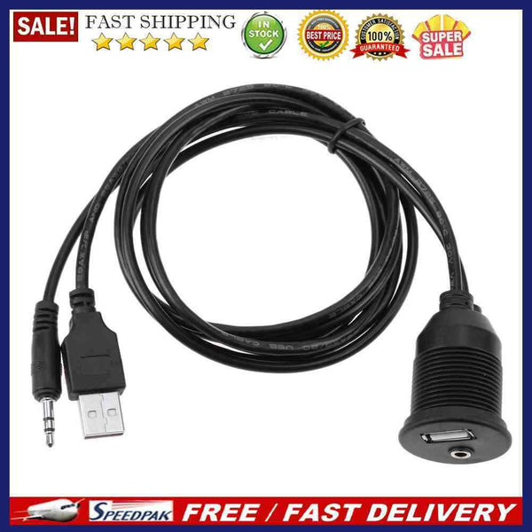 Car Dashboard Moto USB 2.0 3.5mm M/F AUX Lead Extension Cable
