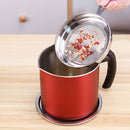 Stainless Steel Grease Strainer Container Oil Pot with Lid Can (Red)