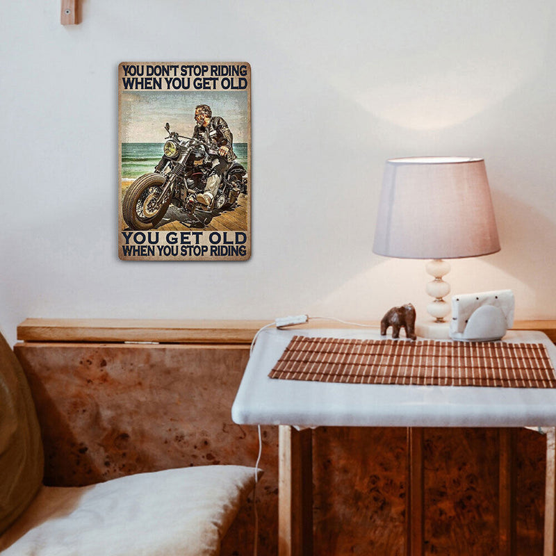 Old Man Riding Retro Metal Plate Tin Sign Plaque Poster for Bar Club Cafe