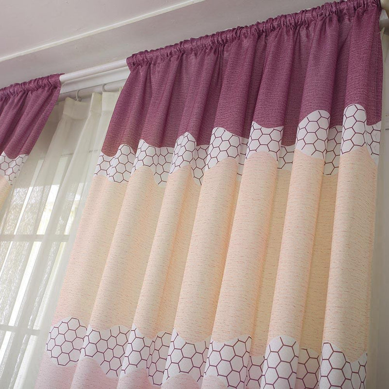 Wide Strip Shading Curtain Bedroom Living Room Semi Blackout Purdah(Purple)