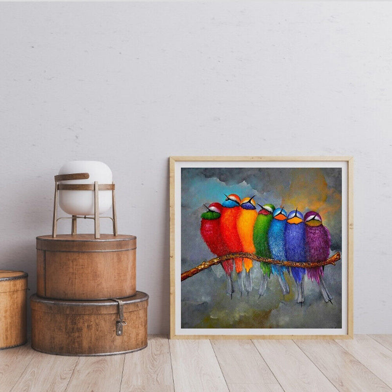 Oil Paint By Numbers Colorful Bird Frameless Picture Craft Kit for Living Room