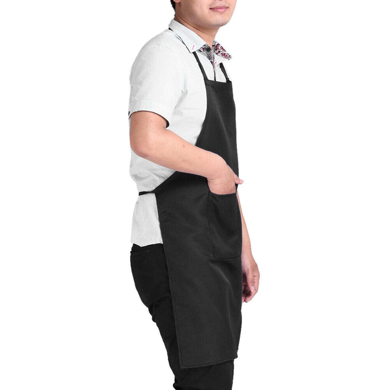 Unisex Solid Cooking Kitchen Restaurant Bib Apron Dress with Pocket(Black)
