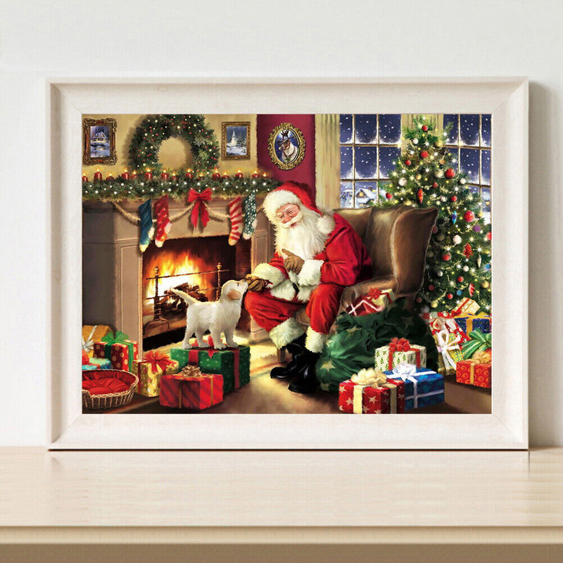 Santa Claus and Puppy Paint By Numbers Kit DIY Frameless Picture On Canvas