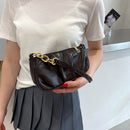 Women Pleated Chain Solid Color Underarm Bag Casual Small Handbag (Brown)
