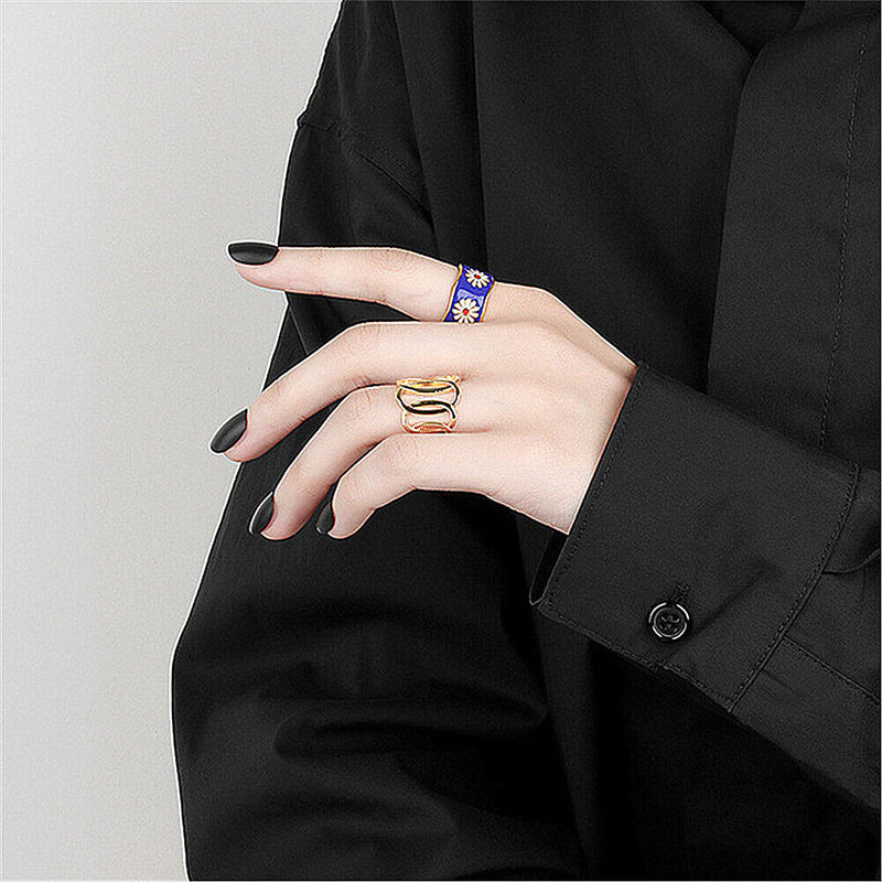 Women's Ring Small Enamel Pattern Ring Adjustable Little Daisy For women|girls