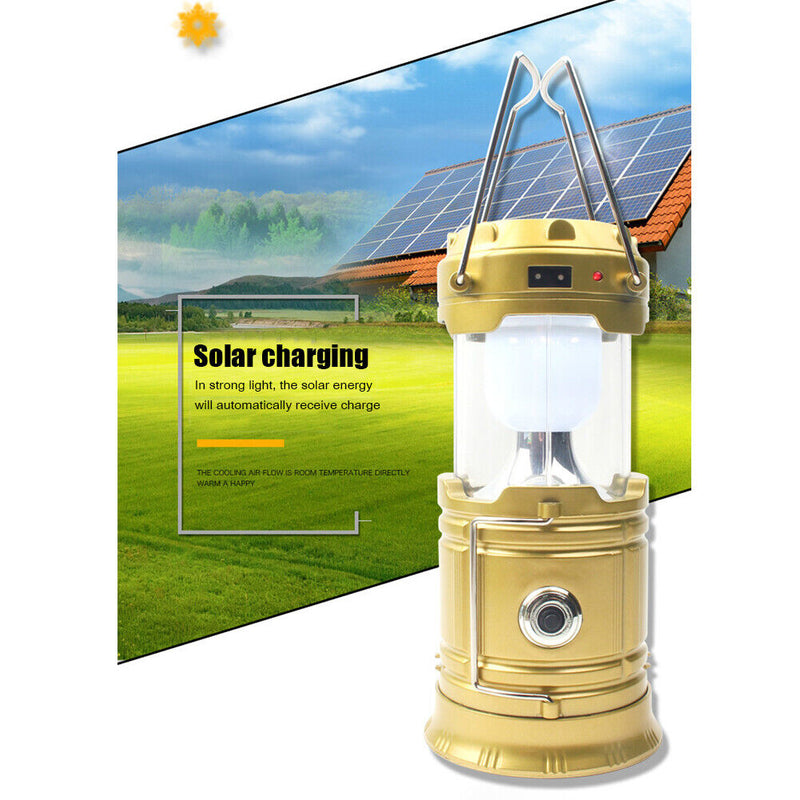 Portable Solar Power Lamp Camping Flashlight Retractable Emergency Light Lantern