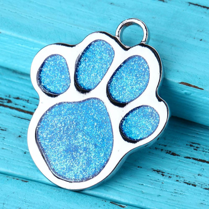 Stainless Steel Glitter Custom Pet Dog Tag Engraved Feet Card(Blue)