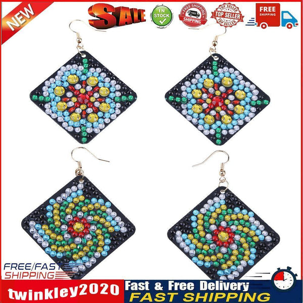 5D DIY Diamond Painting Earrings Double-sided Square Drop Earrings (RZ013) Newly