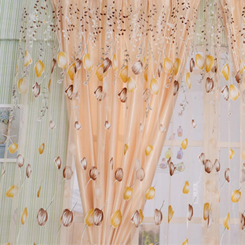 2pcs Tulip Flower Yarn Sheer Window Curtain Scarf Drapes(Orange)