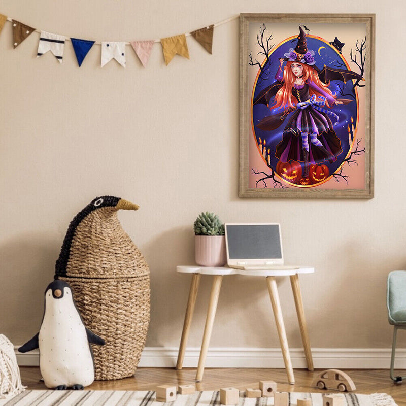 Art Rhinestone Painting Pumpkin Witch Mosaic Full Round Drill Diamond Picture