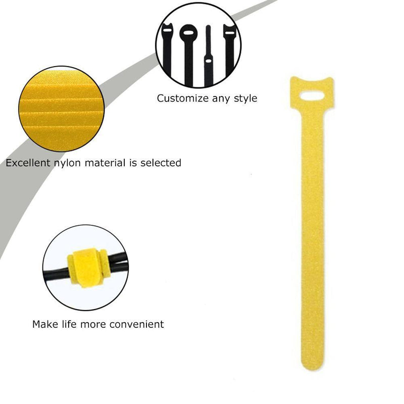 10pcs Durable Self Adhesive Cable Fastener Tape Wire Loops Strap (Yellow)