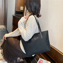 Simple Solid Handbags Women PU Linen Big Capacity Shoulder Bags Portable Totes