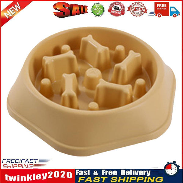 Pet Slow Eating Dish Cat Dog Anti Choking Puppy Feeder Food Bowl (Yellow) Newly