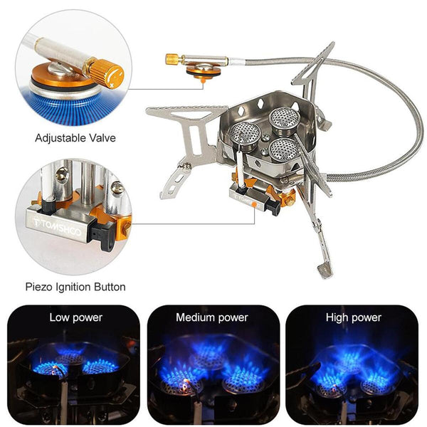 Outdoor Three-head Camping Picnic Stove Portable Split Windproof Burner Stove~