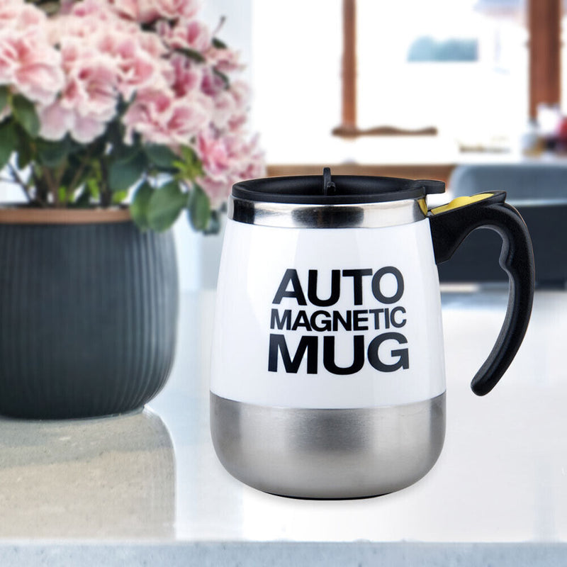 Stainless Steel Self Stirring Mug Auto Electric Coffee Mixing Cup (White)