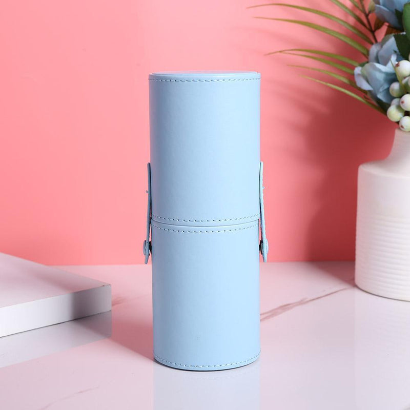 Leather Makeup Brush Holder Travel Cosmetic Pens Storage Cup Case (Blue) Newly