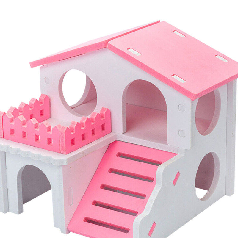 Pet Hamster House with Ladder Nest Log Cabin Animal Sleeping Toys (Pink) Newly