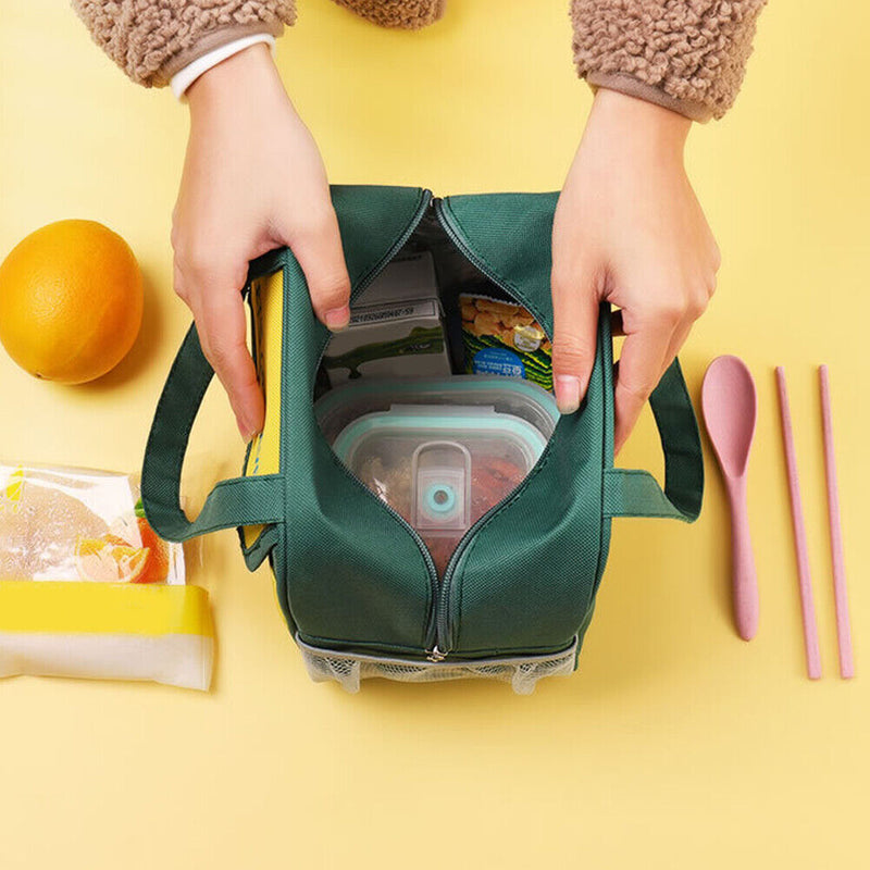Cartoon Oxford Food Insulation Bag Multi-layer Zipper Bag (Green)