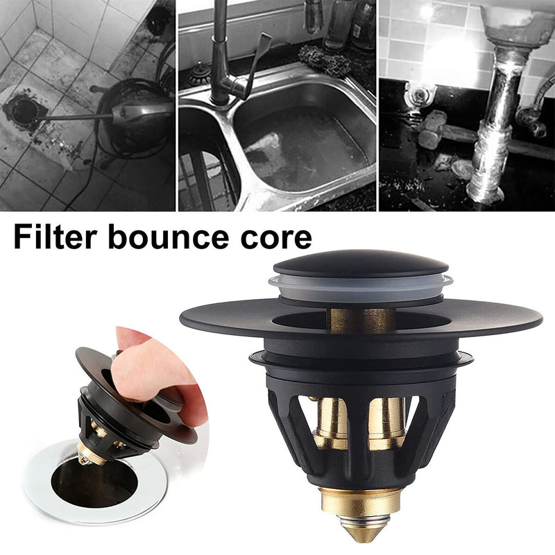 Stainless Steel Bathroom Sink Plug Wash Basin Bounce Drain Filter (Black) Newly