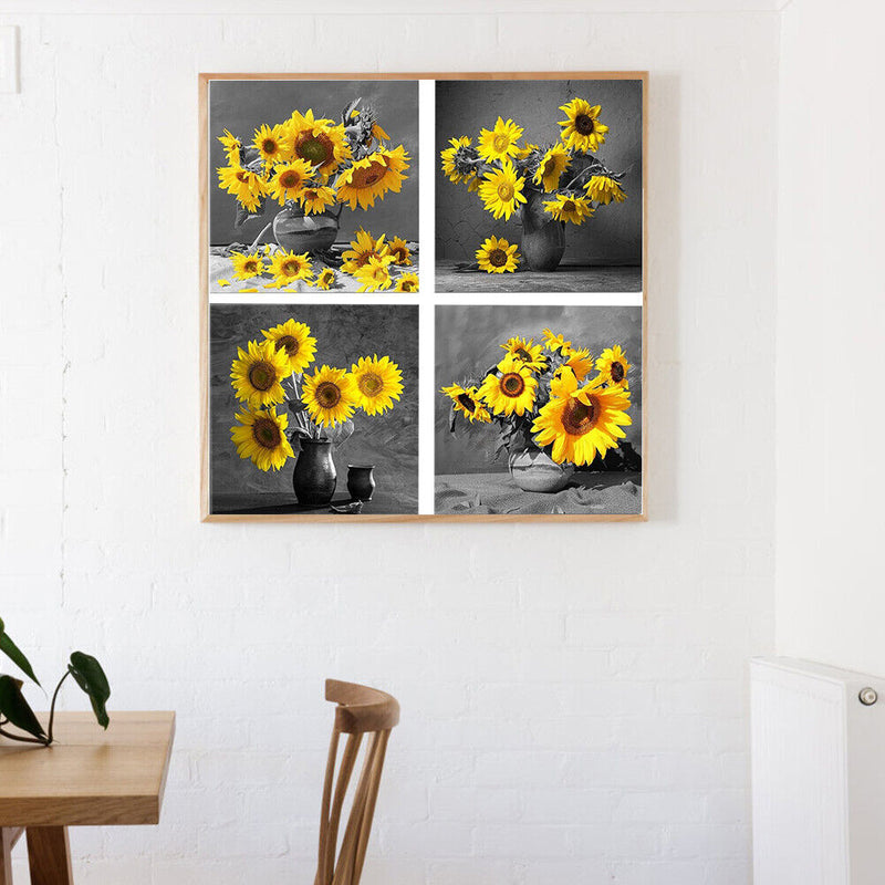 DIY Hand Painted 4 Panel Paint By Numbers Oil Canvas Pictures Sunflower Kit Gift