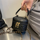 Women PU Leather Lattice Messenger Bag Chain Mini Crossbody Bag (Black)