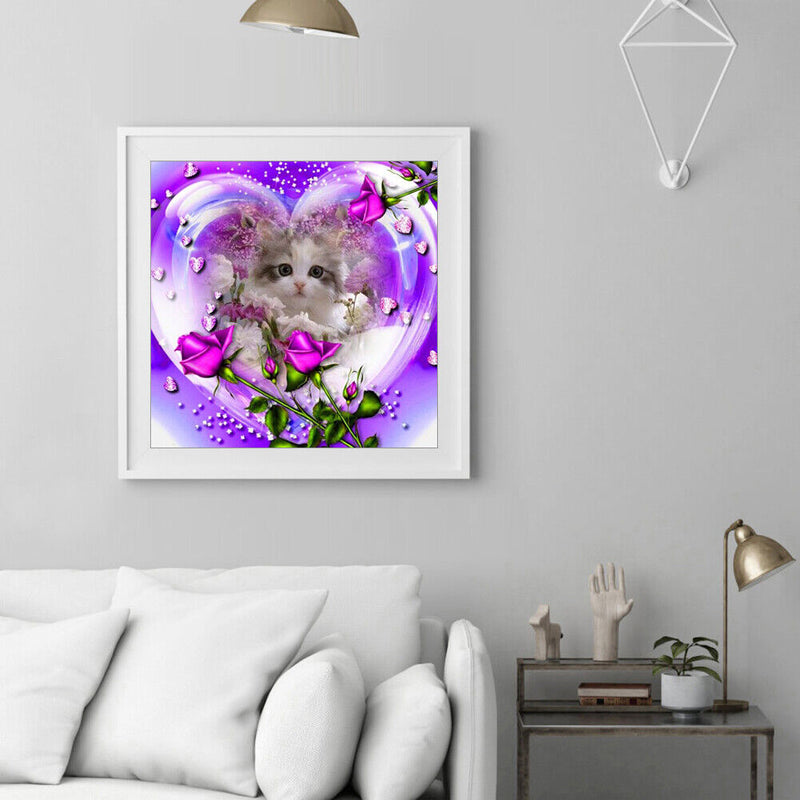 DIY Round Diamond Painting 5D Rose Cat Mosaic Picture Point Drill Handicraft