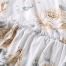 Floral Print Ruffles Knee-length Dress Women Backless Halter Dress(White L)