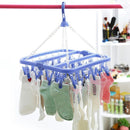 32 Clips Folding Socks Cloth Hanger Clothespin Clothes Drying Rack (Blue)