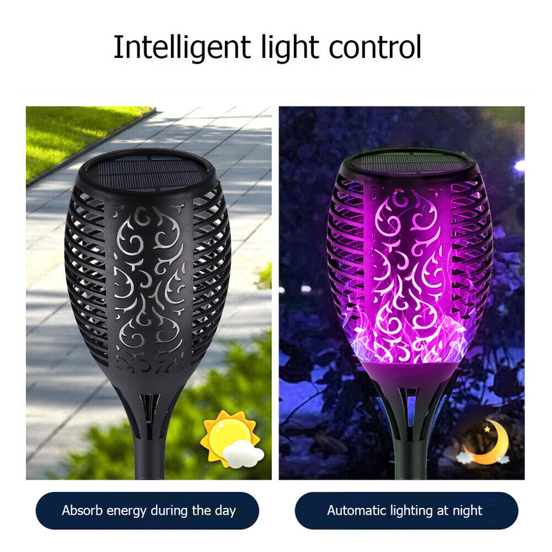 12LED Solar Flame Torch Light Flashing Purple Light Yard Stake Lamp (4pcs) Newly