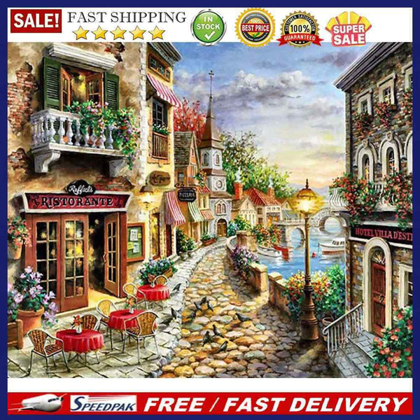 Oil Paint By Numbers Street Scene Frameless Picture Craft Kit for Living Room
