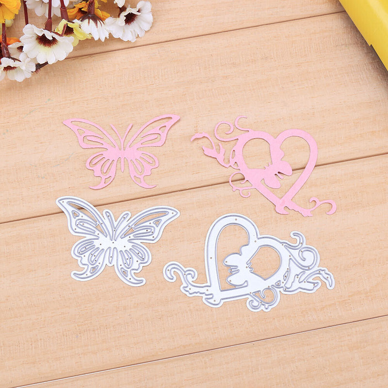 2pcs Heart Butterfly Metal Punching Molds Stencils Scrapbooking Embosses DIY