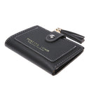 Folded Women Tassels PU Leather Handbag Girl Hasp Small Wallet Purse(Black)