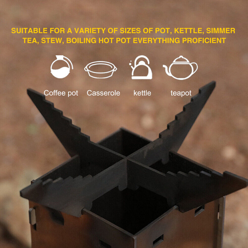 Portable Firewood Stove Stainless Steel Outdoor Survival Camping Furnace Newly