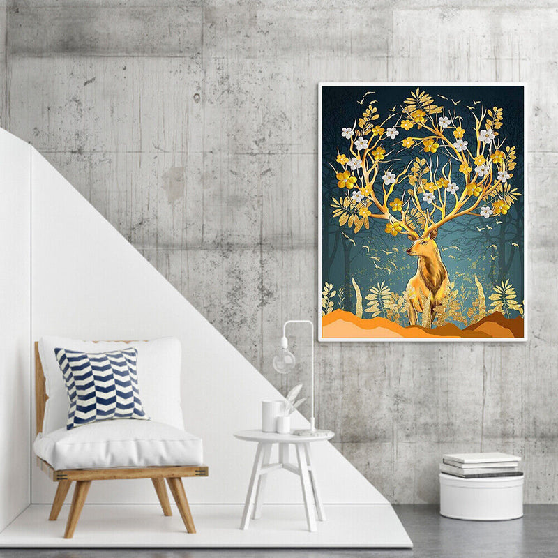 Golden Deer Oil Paint By Numbers Kit DIY Home Decoration Gift Wall Art Pictur
