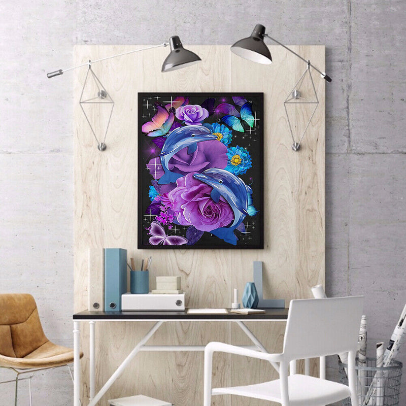 Oil Painting By Number Dolphin Flowers Digital Picture Home Wall Decor for Gift