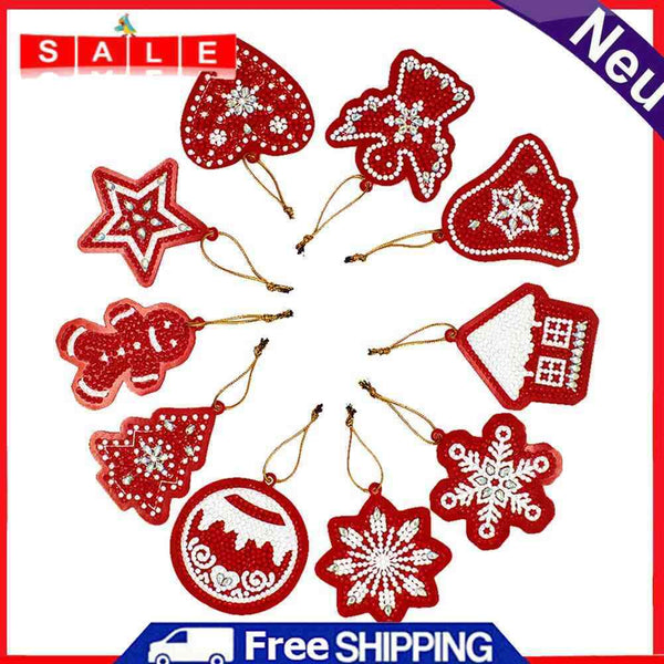 10pcs Single-side Special Shape Diamond Painting Handmade Christmas Tree Pendant