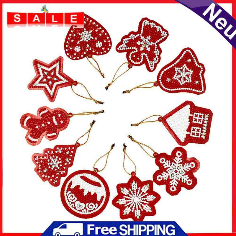 10pcs Single-side Special Shape Diamond Painting Handmade Christmas Tree Pendant