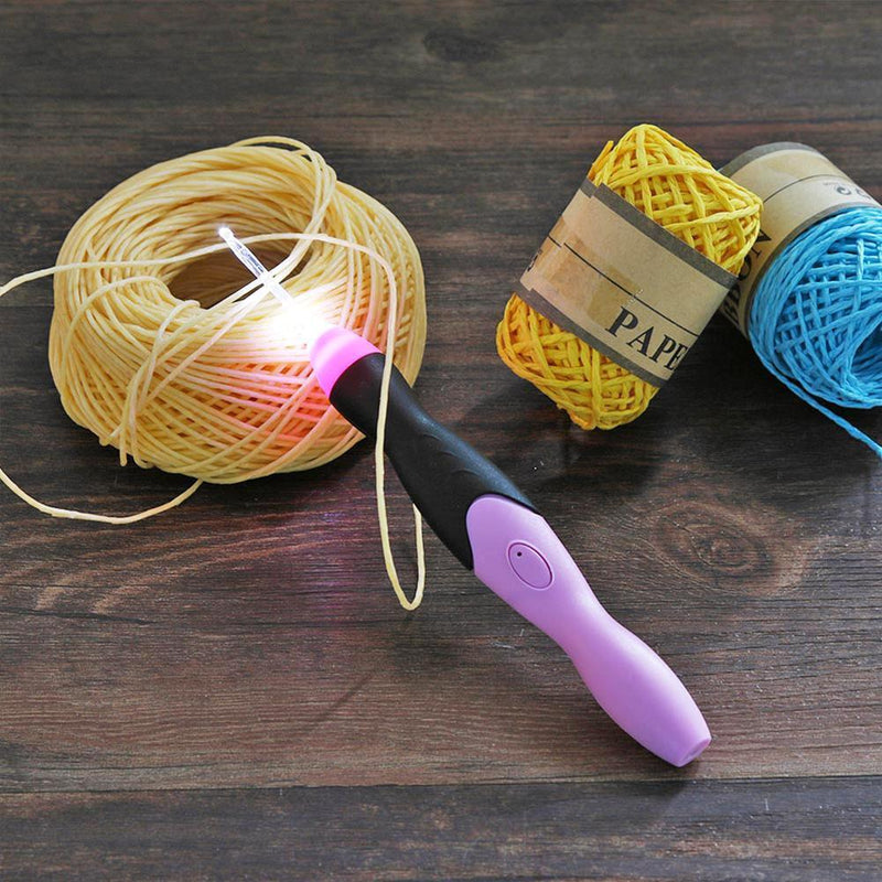 9 in 1 USB Light Up Crochet Hooks Knitting Needles LED Sewing Kit (Rose Red