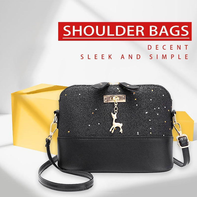 Shell Shoulder Handbag Women Shining Sequins PU Leather Messenger Bag/Black