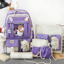 5pcs/set Canvas School Backpacks Women Lovely School Bags for Girl Shoulder Bags