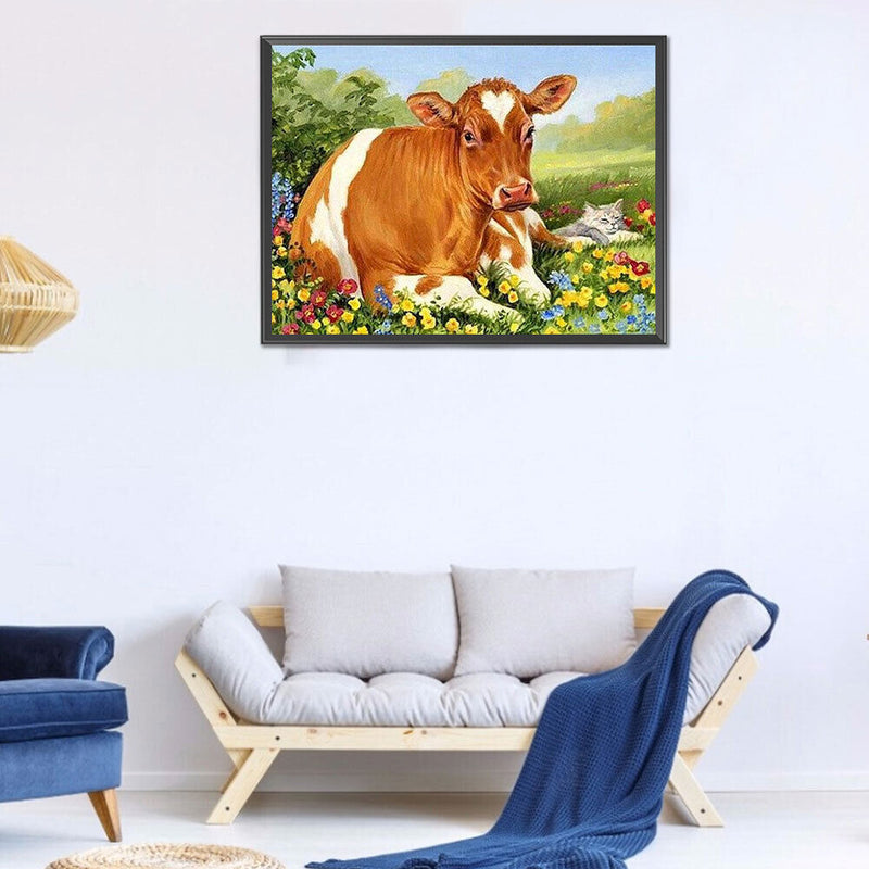 Cow on Grass Oil Paint By Numbers Kits DIY Handpainted on Canvas Wall Pictures