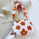 Fashion Flower Print Shoulder Bag Women Winter Plush Small Handbag (Orange)