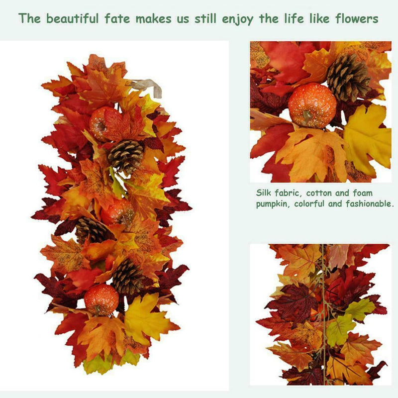 2 pc Artificial Maple Leaf Garlands Autumn Hanging Thanksgiving Christmas Z2H5