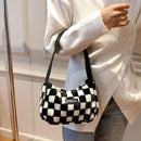Women Retro Checker Print Shoulder Bag Autumn Winter Casual Plush Small Handbags