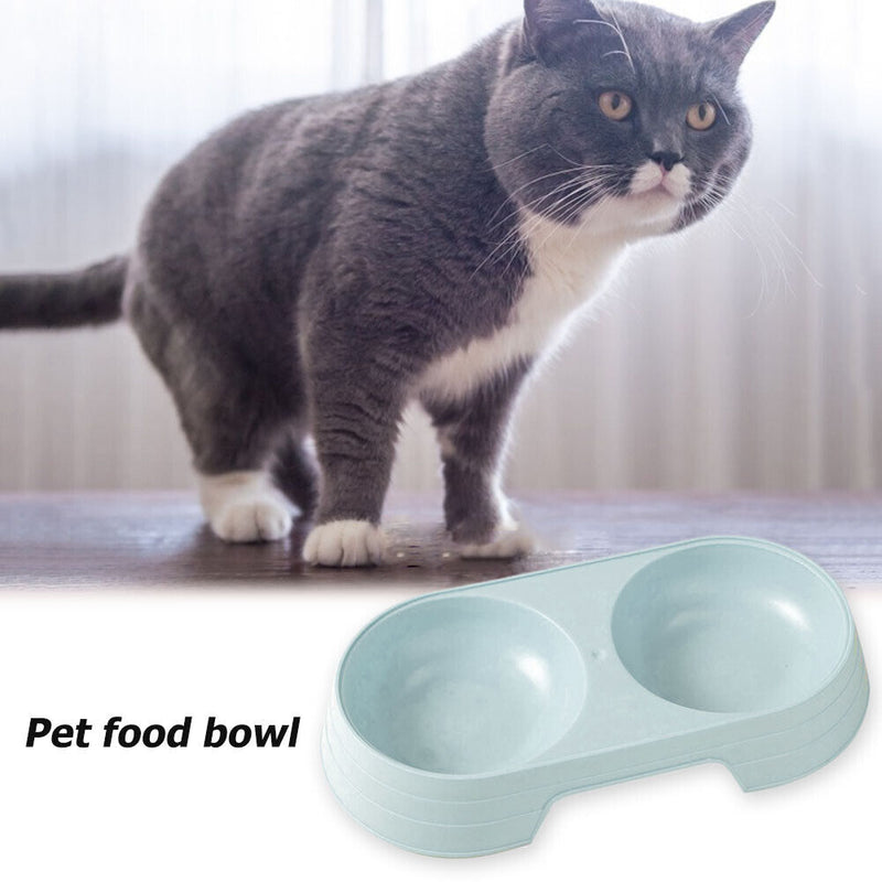Plastic Feeding Double Bowl 2 in 1 Puppy Cat Food Water Container (Blue) Newly