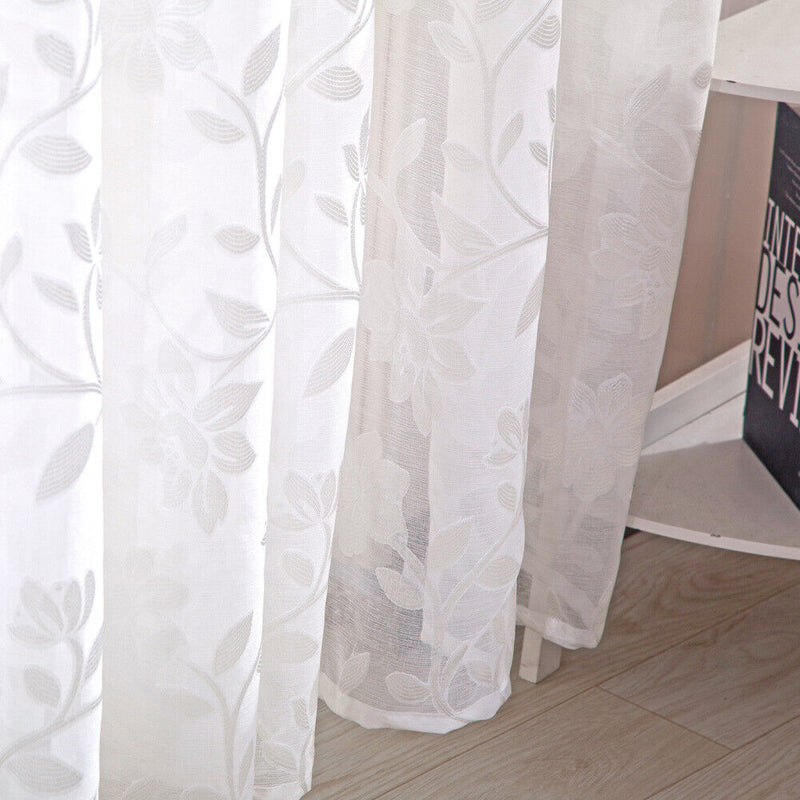 Romantic Floral Tulle Voile Curtain Drape Panel Sheer Scarf Valances White